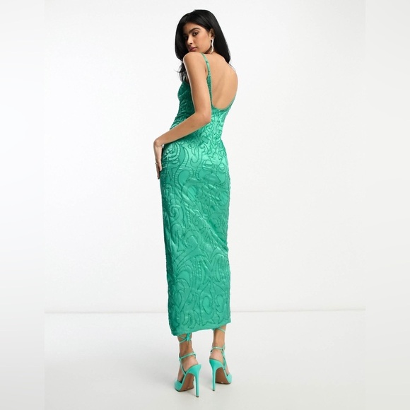 ASOS DESIGN cami embellished sequin seamed maxi dress in dark mint, size 8 - Picture 6 of 9